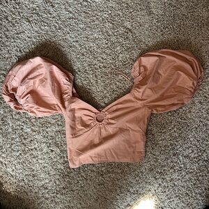 Abercrombie & Fitch Pink Crop Blouse with Puffed Sleeves
